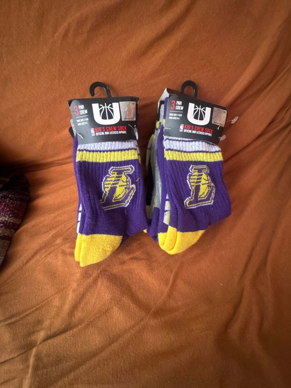 2-Los Angeles Lakers NBA Kid's Crew Socks 3 Pair Size 7-9M / Shoe Size 9-4